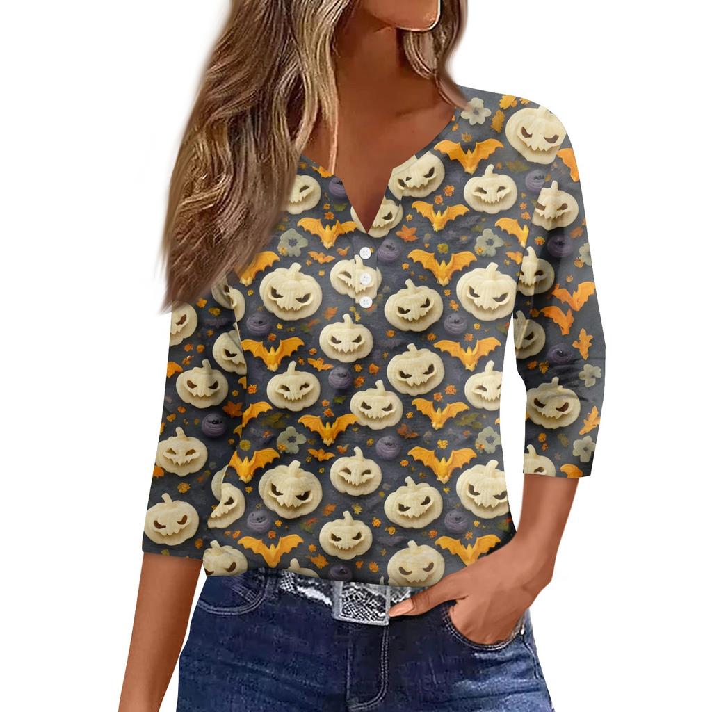 Women's Casual Fashion Sexy Comfortable V-Neck Halloween Seven Sleeve Top