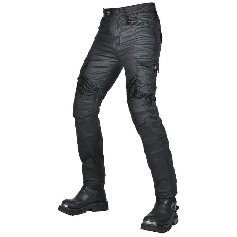 Mens Motorcycle Riding Pants With Protective Padding Reinforced Seams Multi-Pocket Tactical Design Stretchable Coated Fabric Fall