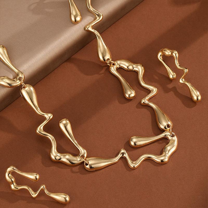 Retro Irregular Necklace Earrings Jewelry Set Fashion Personality Lava Style Necklace