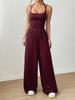 Combinaison d'été à bretelles pour femme, style wrap décontracté, body, jambe large, coupe ample