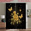 2D Flat Printing 2pcs Curtain Window Treatment Curtains Golden Roses and Butterflies Digital Printed Polyester Drapes All Season