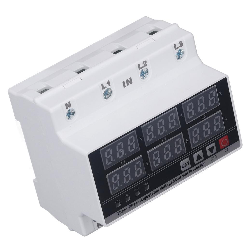 Unter Über Spannung Schutz 63A 3 Phase 4 Draht Einstellbare Selbst Zurücksetzen Überspannung Unterspannung