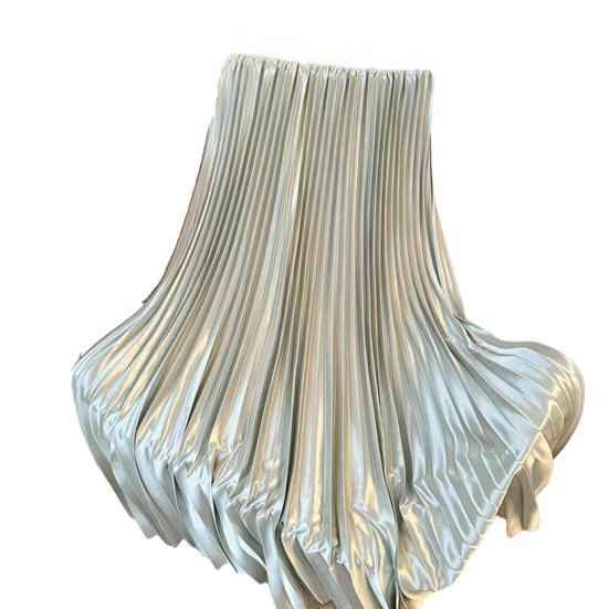 Maxi Skirt High Waist Glossy Long Skirt Solid Color Pleated Design Large Hem Dance Skirt Work Leisure Daily Wear