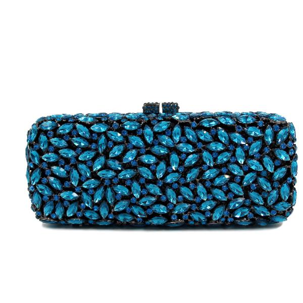 WHTUOHENG Blaue Strasssteine Silbernes Metall Abend-Clutch-Tasche Für Damen Kristall Hochzeit Braut Handtasche Diamant Party Abschlussball Clutches