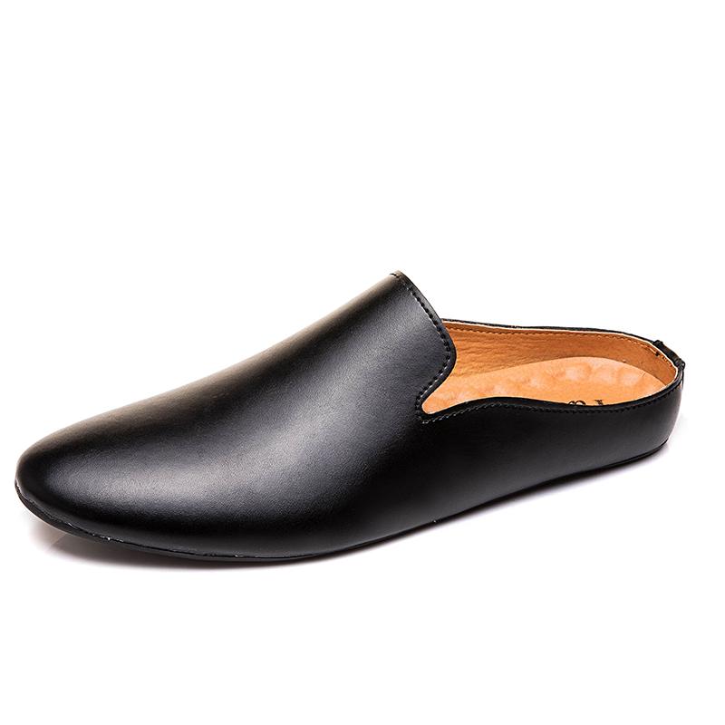 

Простые полуботинки для мужчин из натуральной кожи, мужские туфли Muller, дышащая повседневная обувь, модная ленивая обувь, мужские уличные тапочки 44 чёрный