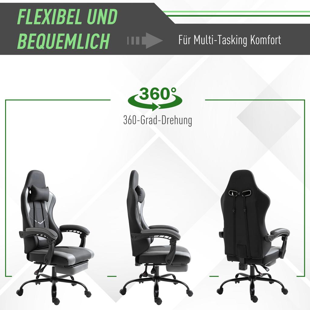 Ergonomic Gaming Chair Office Chair Desk Chair, Swivel Chair Height-Adjustable, Adjustable Lumbar Cushion with Footrest Black 62x52x128 Cm