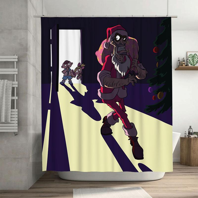 TU Spooky Santa Shower Curtain Christmas Horror Decor Gothic Halloween Bathroom Set Creepy Claus Festive Home Accent Wall Art 90x180cm35x71in