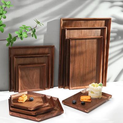 Schwarzes Walnusstablett im japanischen Stil, leichtes Luxus-Desserttablett, Kuchenständer, rechteckiges Teetablett aus Massivholz, Holzgeschirr