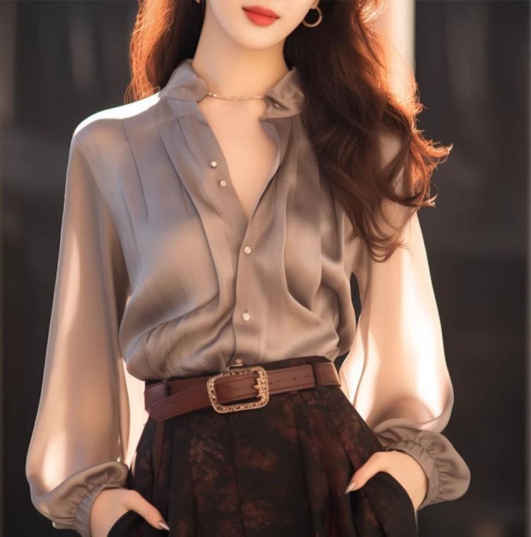 

Весна 2024 Французский шик Омолаживающая рубашка с длинным рукавом для женщин Small