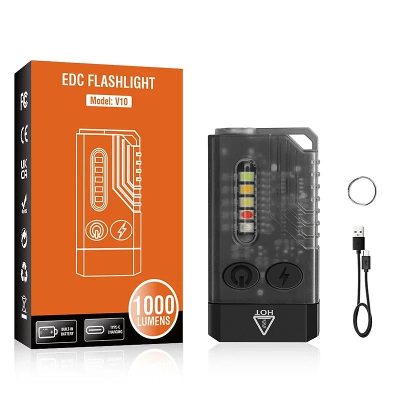 Super Bright V3 /V10 MINI LED Flashlight Fluorescence Keychain Light Portable Powerful Torch TYPE-C USB Emergency Work Light