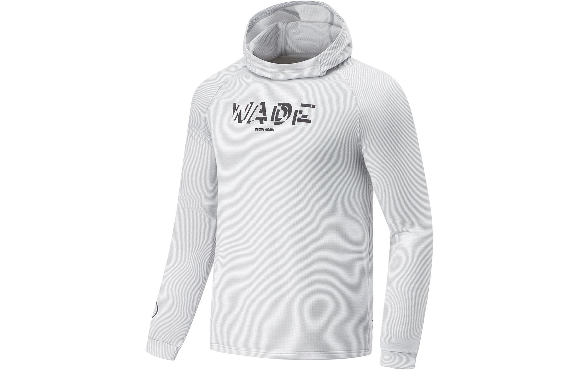 Li Ning Logo Print Fleece Lined Thermal Slim Fit Pullover Hooded Sweatshirt Men s AWDT917-2 M
