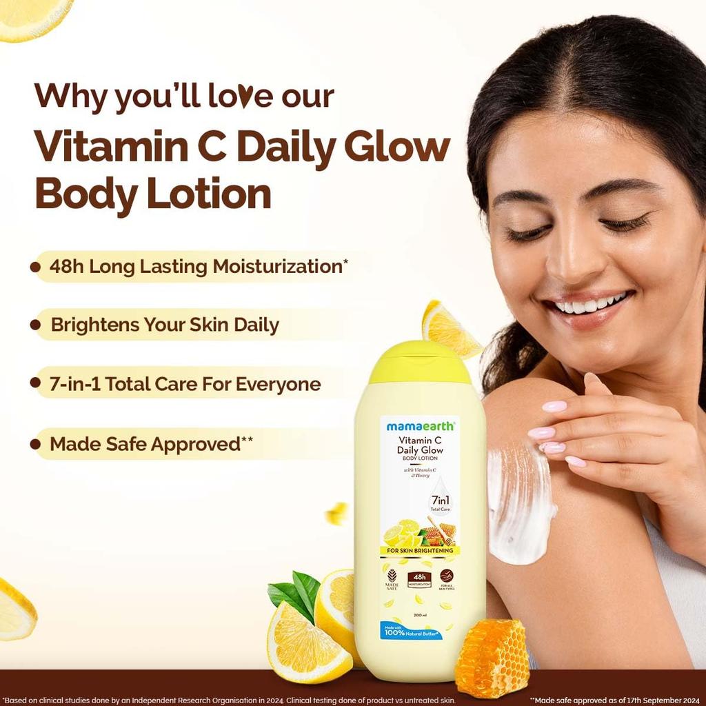 Mamaearth Vitamin C Daily Glow Body Lotion 200ml Pack of 1 for Skin Brightening & Deep Hydration