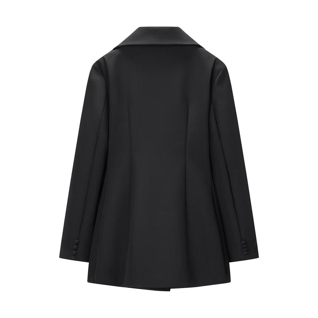 2025 Women's Fashion Double-Breasted Black & White Waist-Cinching Suit Jacket