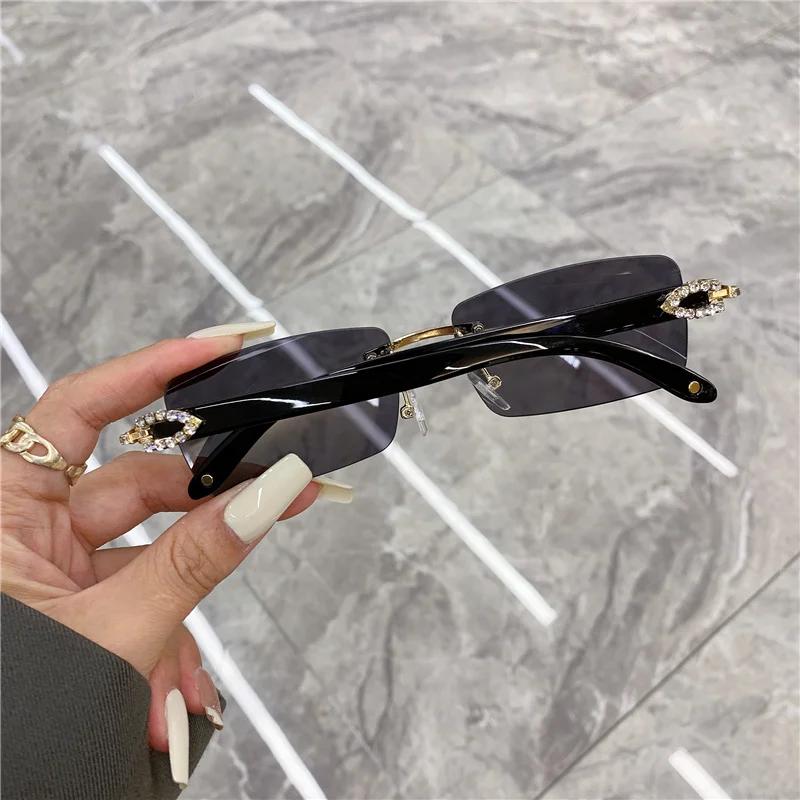 Rimless Vintage Sunglasses for Women Men Diamond Luxury Brand Designer Sun Glasses Retro Eyewear  UV400