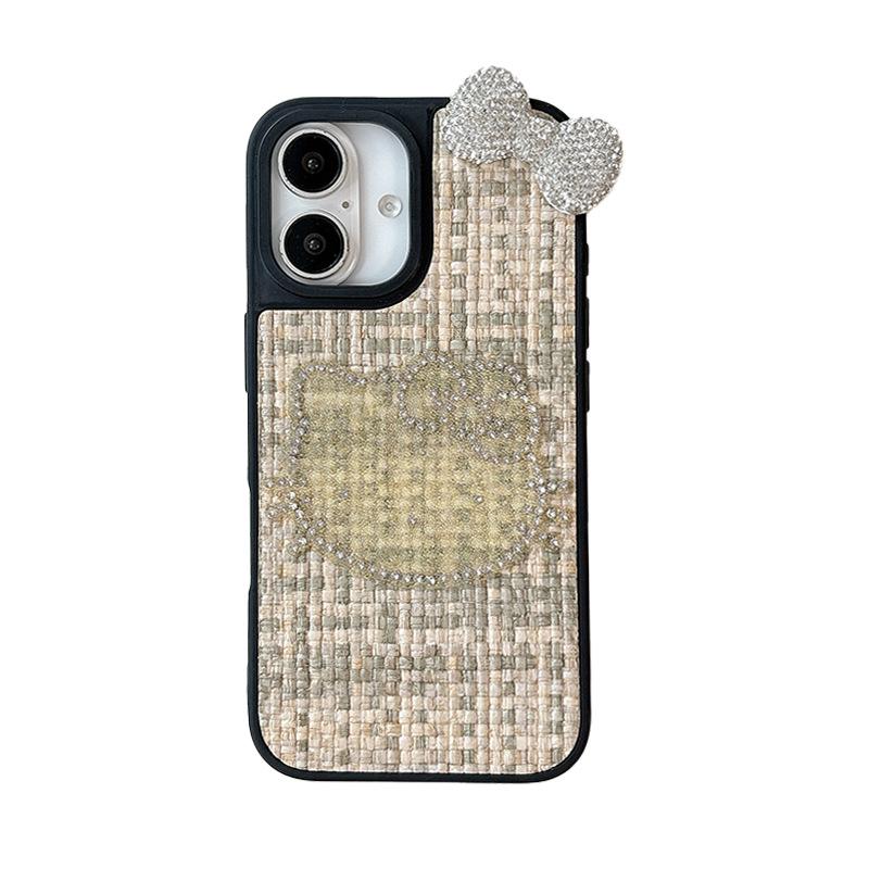 Rhinestone Kt Cat Mobile Phone Case Is Suitable For Apple 17 Leather Pattern Iphone16Promax Bow Tie 15 Women'S Anti-Drop.