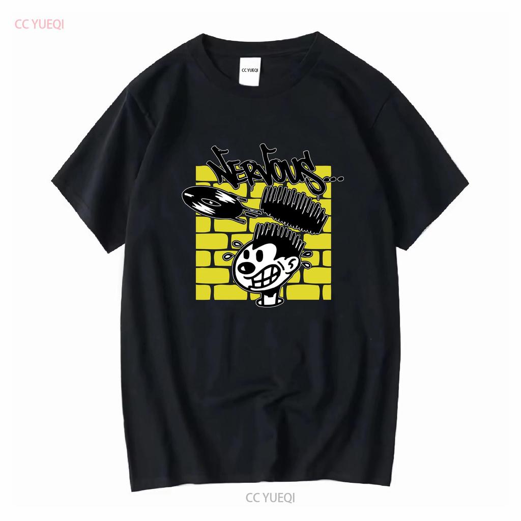 Herren Schwarzes Dj T-Shirt Nervous Records s für einen Musik-Vinyl-Sammler ihn Disk Jockey vintage Gewaschen Dehnbar mode Leicht