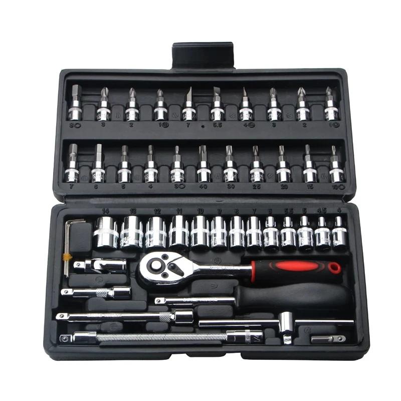 46pcs Socket Ratchet Car Repair Tool Wrench Set Head Ratchet Pawl Socket Spanner Screwdriver Professional Metalworking Tool Kit