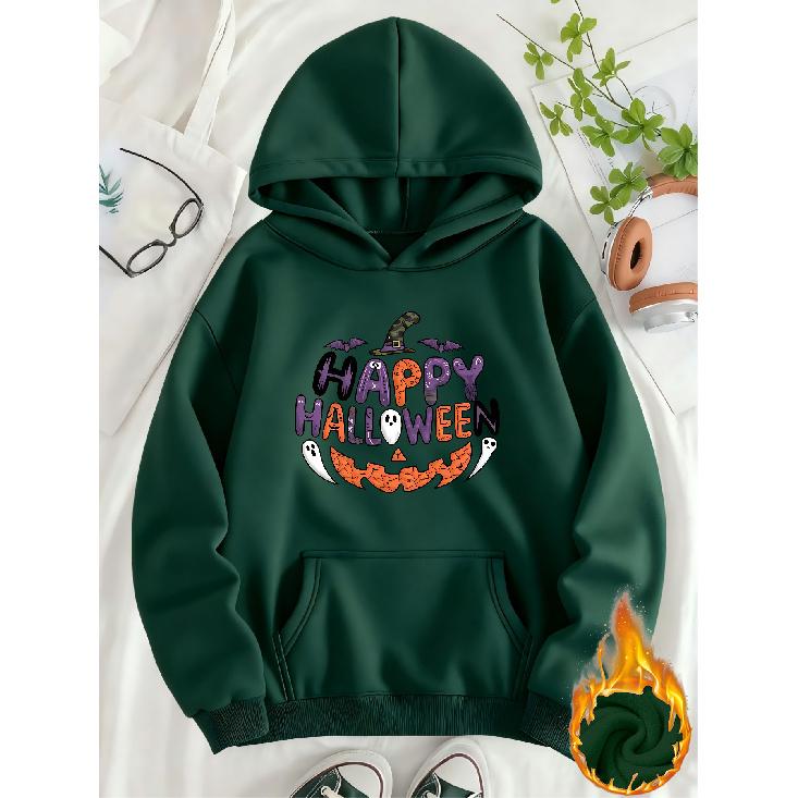 Women's Casual Hooded Sweatshirt with Fun Halloween Print, Loose Comfortable Pullover Top for Autumn & Winter