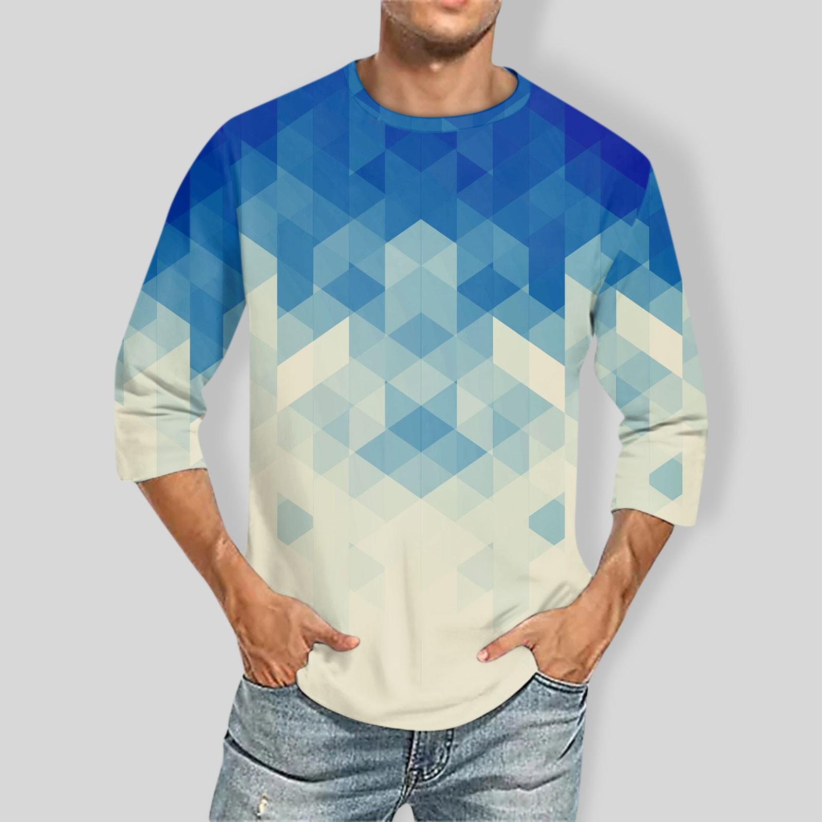 

Мужская однотонная футболка с круглым вырезом и рукавами три четверти XXXXL синий