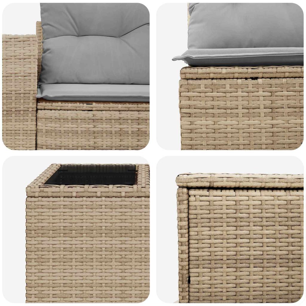 Sofa Set 6 Pieces Beige and Light Gray Poly Rattan and Steel