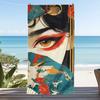 Traditional Geisha Print Beach Towel Vintage Kimono Koi Fish Floral Art Design Beach Blanket Soft Quick Dry Sand Resistant Towel