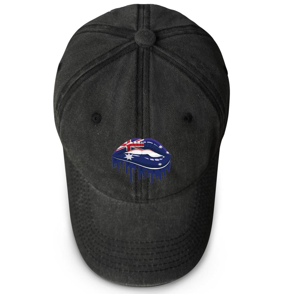 Australia Flag Lip Print Adjustable Baseball Cap, Patriotic Flat Cap Summer Leisure Sporting Sun Protective Adjustable Baseball Hat
