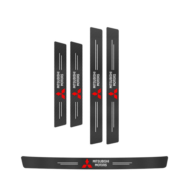 1/4/5Pcs Carbon Fiber Leather Car Door Sill Protector Strip For Mitsubishi Lancer Ralliart ASX Mirage Pajero Xpander Attrage