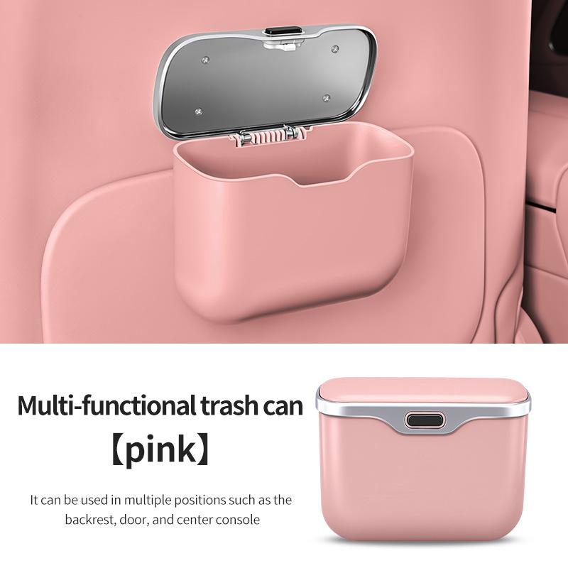 

Car Trash Can with Lid, Vehicle Dustbin Garbage Organizer Holder with One Roll Bag, Mini Leakproof Storage Bin for Auto, SUV, Office