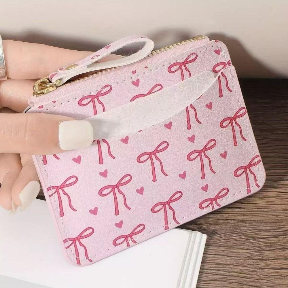 Zipper Bow Wallet PU Leather Card Holder Portable Short Card Bag Daily