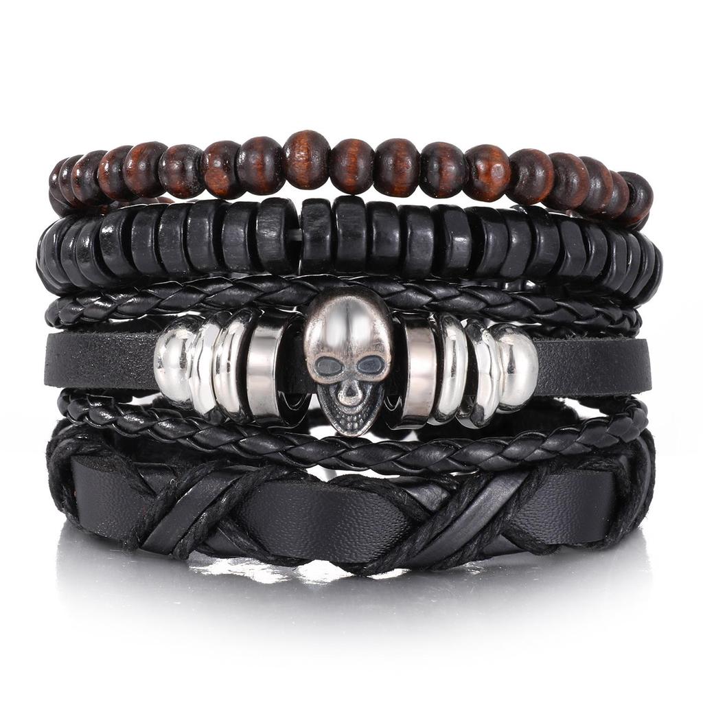 European & American Handmade Braided Leather Bracelet Set: Men's Hip Hop Punk Vintage Multi-layer Jewelry