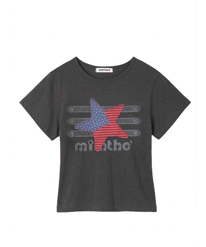 Mimdeowodeulobeu Napoleon Star Crop Patch T-Shirt_Charcoal