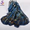 Orange Blue Winter Women Pure Silk Scarf Shawl Spring Fall Fashion Large Elegant Classical Long Scarves Wraps Printed 180*110Cm