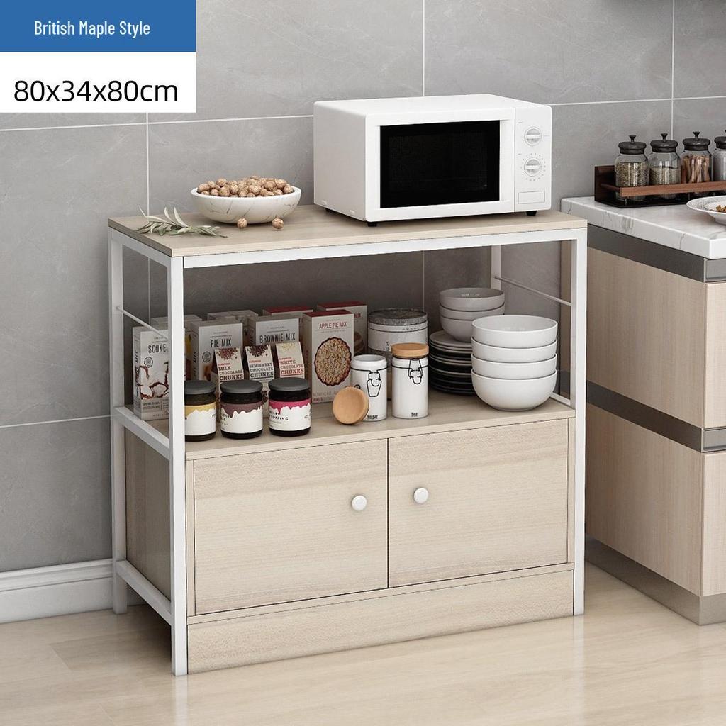 Multi-Layer Kitchen Organizer: Storage Rack, Bowl Cabinet, Cutting Table, Microwave & Vegetable Shelf, Floor Standing Cupboard