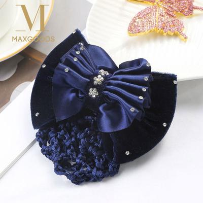 1Pcs Durable Bowknot Nurse Stewardess Bun Snood Barrette Net Satin Bow Net Bun Hair Cover Portable Elastic Hairnet for Women