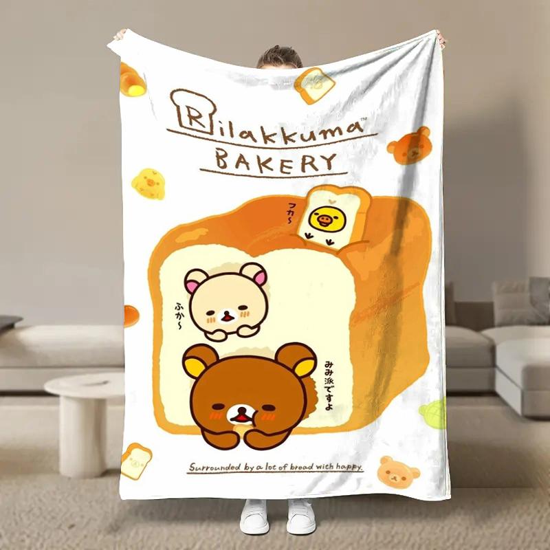 Anime Cute Cartoon R-Rilakkuma Flannel Blanket Fluffy Children and Adults Sofa Plush Bedspread Throw Lunch Blanket for Sofa Bed