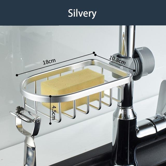 

Регулируемая полка для хранения смесителя для ванной комнаты, дренажная полка, кухонная губка, тканевая полка для отделки, полки для душа, аксессуары для ванной комнаты 18*10.8*4.5cm серебряный