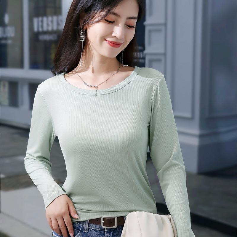 

Футболки с длинным рукавом и о-образным вырезом, женские, осенне-зимние, однотонные, свободные, из модала, топ XXL светло-зеленый