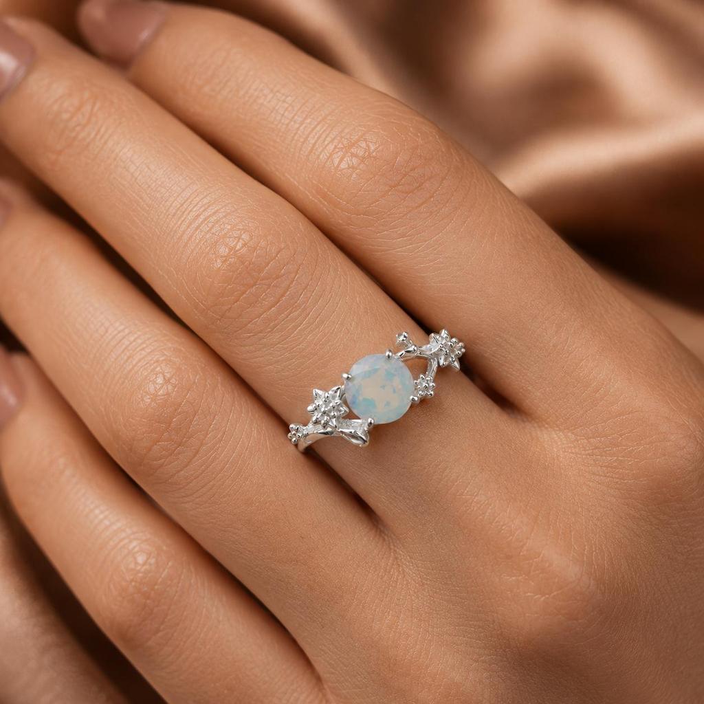 Milky Opal Gemstone Silver Customized Ring 925 Sterling Silver White Stone Ring, Opal Gemstone Jewelry CZR-14-20