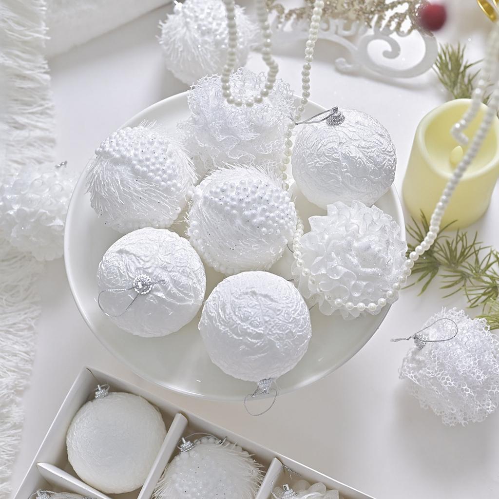 12pcs Boxed Snow-white Lace-edged Christmas Decoration Ball Pendant Christmas Tree Pendant Gift Box Set