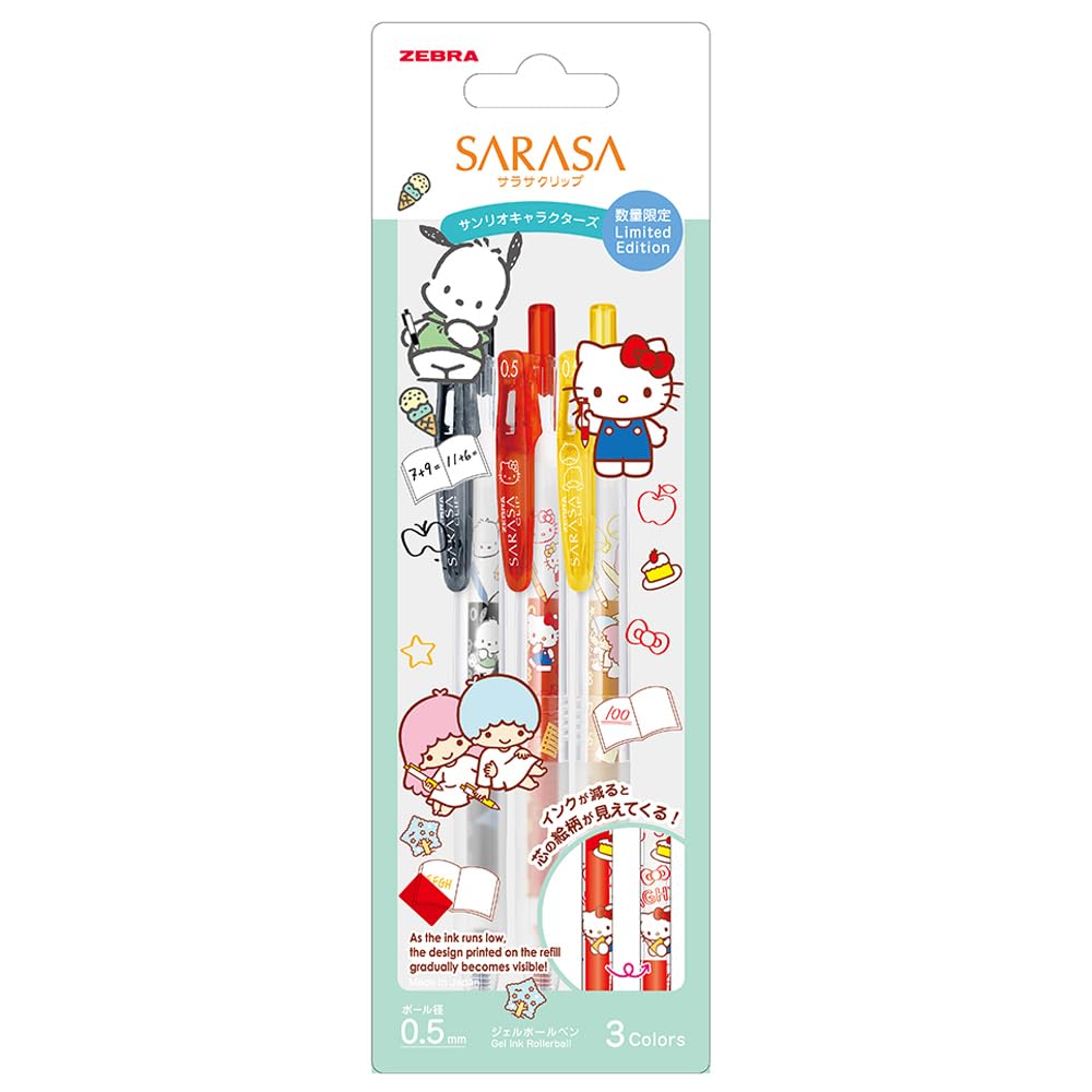 Гелевая ручка Zebra Sarasa Clip, Sanrio Limited Edition, 0,5 мм, Набор из 3 цветов, B, JJ29-SR1-3CB