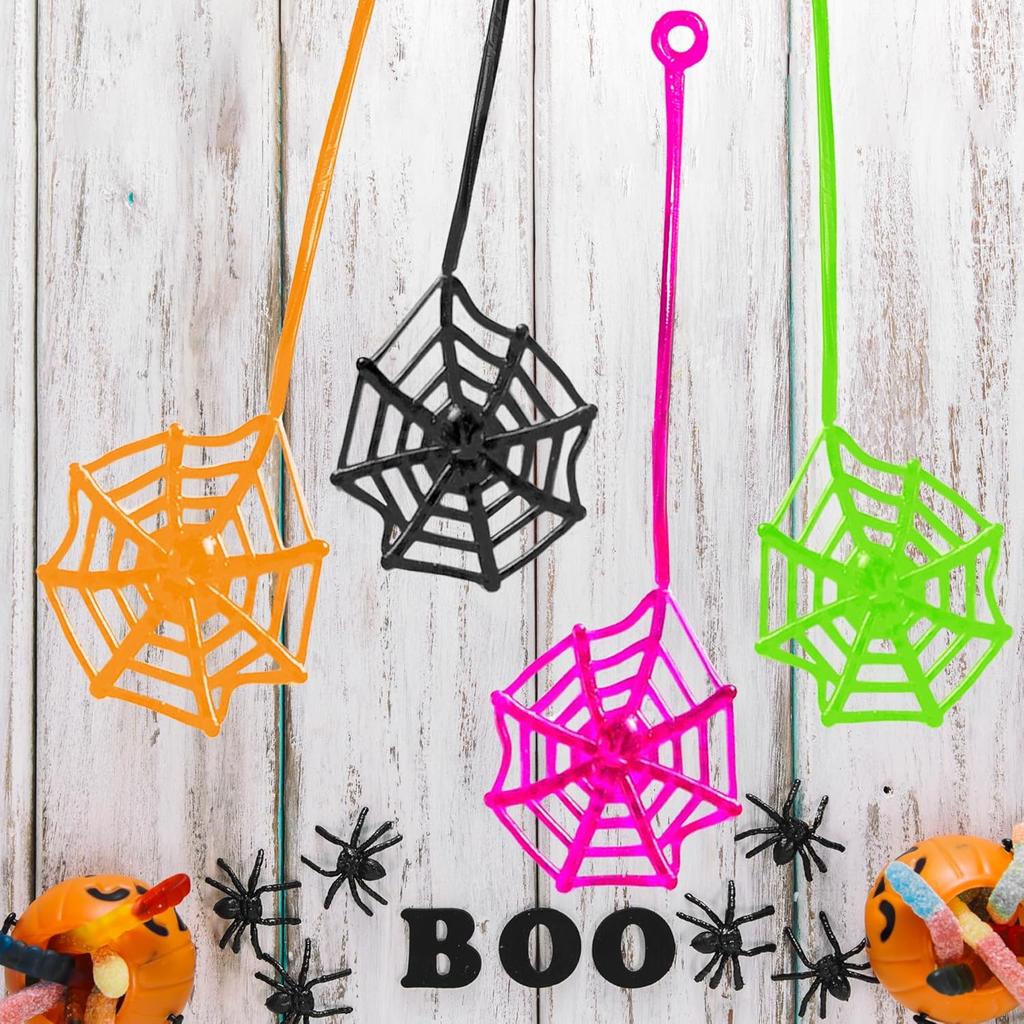 Glow Fever 24Pcs Sticky Spider Web Party Favors Pack, 7.5 inches in Total Length, Halloween Party Favors, Gifts For Birthday, Goodie Bag Classroom