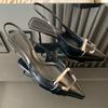 Fashion Chain Kitten Heels Women Slingback Pointed Toe High Heels for Woman Pumps Ladies Wedding Heeled Office Modern Shoes