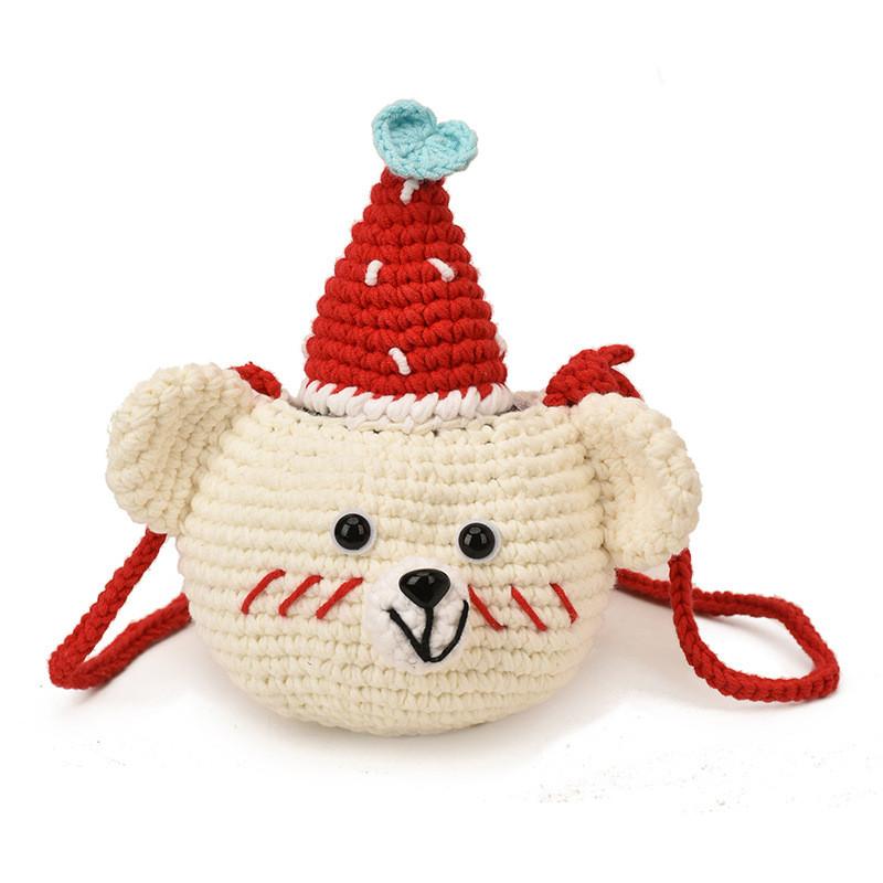 Cotton Knit Bear Shoulder Bag For Women With Cell Phone Pocket And Urban Style