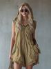 New European and American women's independent station new retro style hooded zipper sleeveless imitation cotton and linen jumpsuit
