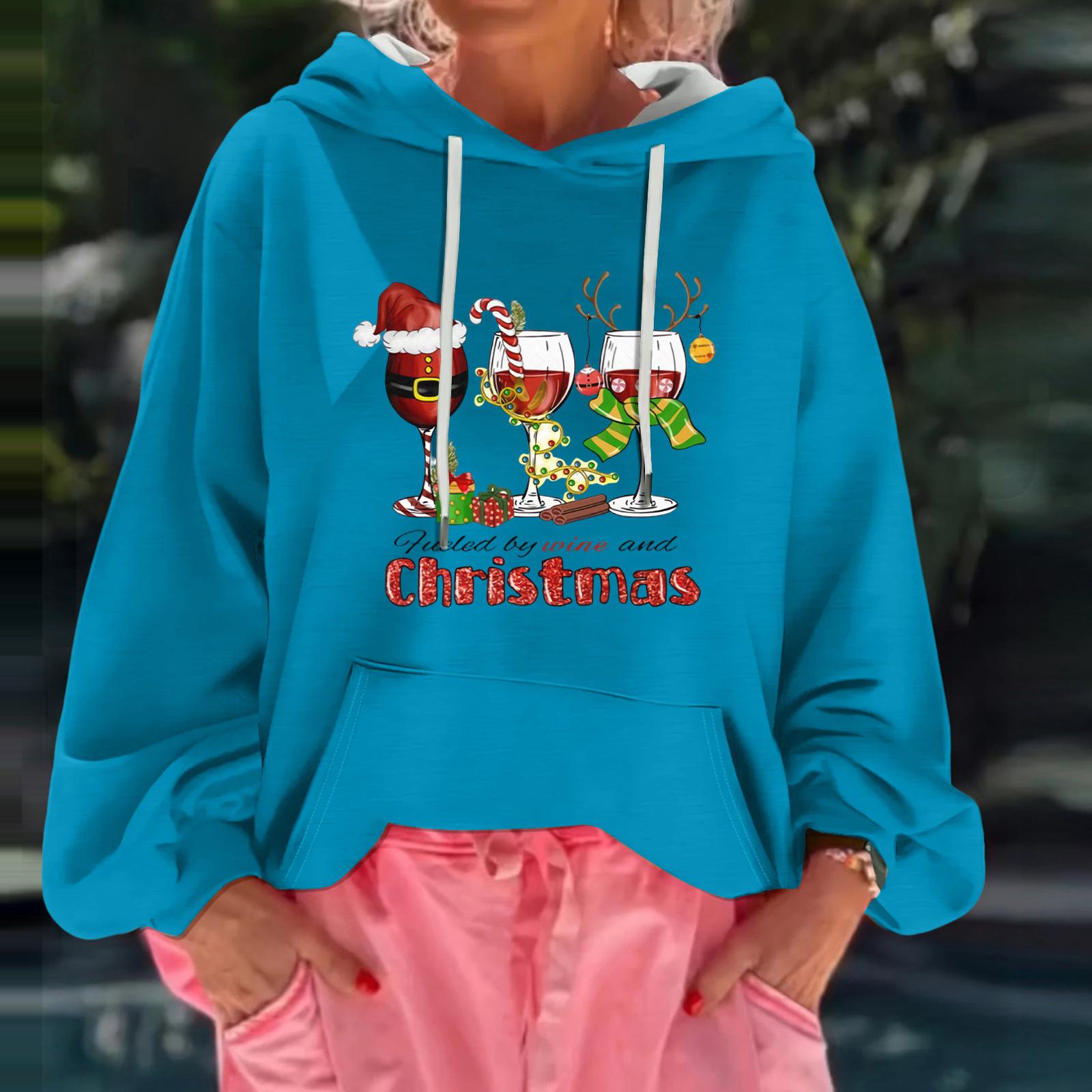 

Женский рождественский принт, свободный повседневный худи с длинным рукавом и капюшоном M