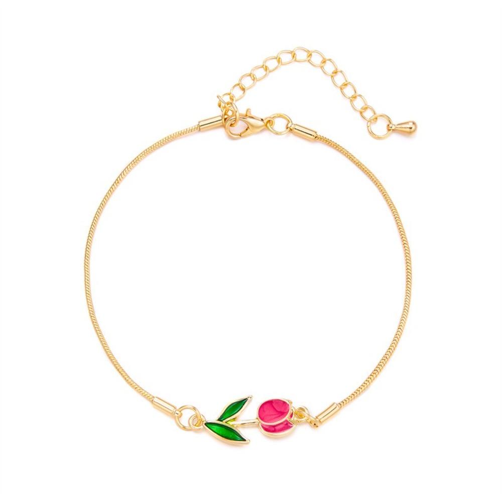 Adjustable Chain Enamel Charm Bracelet Copper Lobster Clasp Vintage Bracelet  For Women