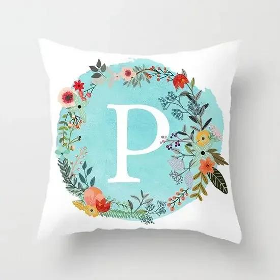 A-Z Letter Cushion Cover Blue Floral   Soft Throw Pillow Cover Decorative Sofa Pillow Case Pillowcase