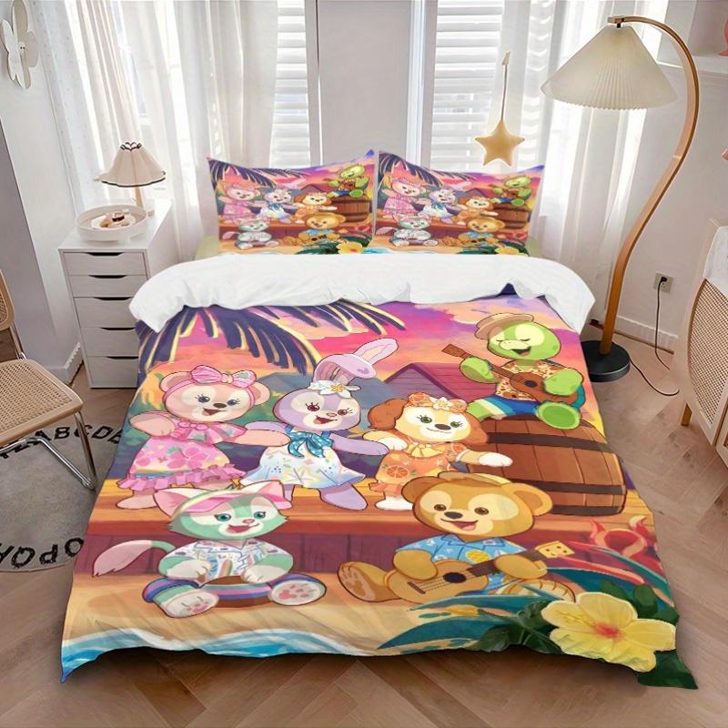 3pcs Duffy And Friends Printed Bedding Set, Breathable And Soft, Machine Washable, Christmas Gift Birthday Gift, Bedroom Decoration