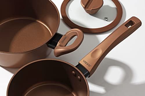 PEARL METAL VISIONS 16cm Saucepan with Glass Lid, Induction Compatible, Gold Coating, CP-8807