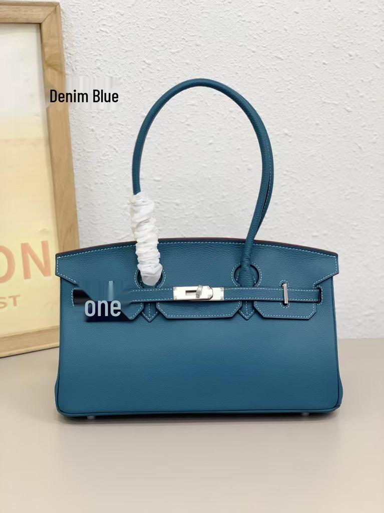 Lychee Pattern Platinum Kelly Bag: Classic European & American Light Luxury Leather Handbag, Women's Single Shoulder & Crossbody